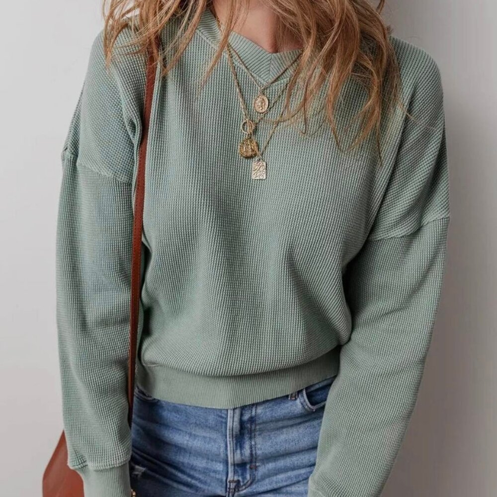 Waffle Knit Long Sleeve Sweater Top